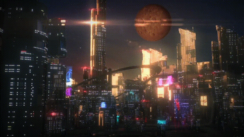梵映学员郑雅文影视后期作品-未来都市红色星球夜景合成
